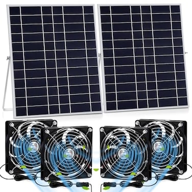 Glooglitter 2 Set 20w Solar Powered Fan Kit for Chicken Coop IP67 Waterproof Dual Solar Greenhouse Fan 3500 RPM High Speed Exhaust Fan with 10ft Cable for Shed Pet House Window Outside Inside