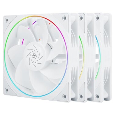 Thermalright TLS12RW X3 CPU Fan 120mm White Computer Cooler Fine Aperture ARGB Halo PC FanReverse Airflow Design Chassis Cooling 1500RPM Speed3PackWhite