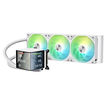 TRYX Panorama 360 ARGB White 360mm AIO 667 AMOLED Curved Screen 3D Anamorphic Effect Customizable AIO Cooler 360mm Asetek 8th Gen V2 320w TDP PogoPin ARGB Fan Intel LGA 18511700 AMD AM5AM4