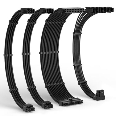 LTC 12VHPWR PSU Cable Extension Kit 16AWG PCIE 50 Power Supply PC Cable Extension 1x 24 Pin ATX 2X 8Pin 44 EPS Cables 3X 62P to 124 Pin GPU Soft Braided Sleeve Cable Combs 300mm