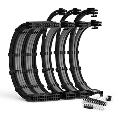 ABNO1 PSU Cable Extension Kit with Two Sets of Cable Combs 1x24Pin1x8Pin44 EPS2x8Pin6P2P PCIE 30CM LengthPC Sleeved Cable for ATX Power SupplyBlackGray