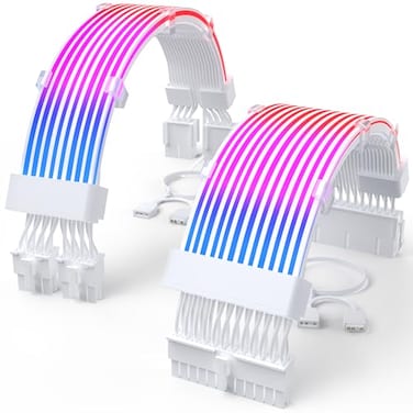 Sirlyr RGB PSU Cable Extension with ARGB LED Stripes and PVC Sleeved Extend Cable 16AWG 24 Pin ATX Dual 8 Pin PCIE Set