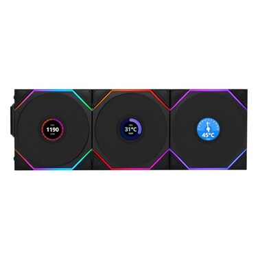 Lian Li UNI Fan TL LCD Wireless 120 Triple Pack Normal Blade NOT Reverse 24 GHz Wireless Signal Control DaisyChain Customizable Lighting EffectsController Included Black 12TLLCD1W3B