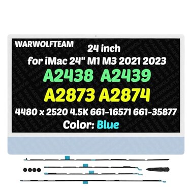WARWOLFTEAM Compatible with iMac A2438 A2439 A2873 A2874 M1 M3 2021 2023 All in One Retina EMC 3663 3664 8206 8207 24 45K LCD Display Screen Assembly LG204A21566116571 66135877 Blue