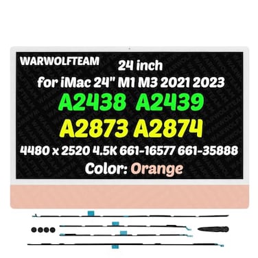 WARWOLFTEAM Compatible with iMac A2438 A2439 A2873 A2874 M1 M3 2021 2023 All in One Retina EMC 3663 3664 8206 8207 24 45K LCD Display Screen Assembly LG204A21566116577 66135888 Orange