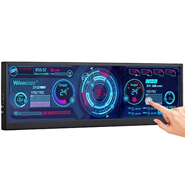 wisecoco 126 Inch Mini Touch Screen Monitor Secondary Screen FHD IPS Stretched Bar LCD Display 1920X515 HDMI for PC Laptop Computer Health Speed Windows Sub CPU GPU Temperature Display R126F01THB