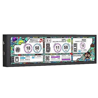 wisecoco 88 Inch Computer Secondary Screen CPU Temperature Monitor with Casing FHD IPS 1920x480 LCD Display for Computer Case Temperature Windows Aida64 CPU GPU Monitor