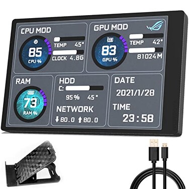 WOWNOVA English Version Computer Temp Monitor ARGB PC Case Display IPS USB Mini Screen CPU RAM HDD Data Monitor