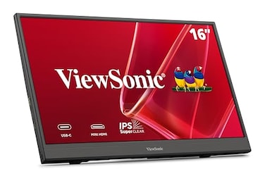 ViewSonic VA1653 16 Inch 1080p Portable Monitor IPS Display with Eye Care for Easy Second Screen Productivity Builtin Stand USBC Mini HDMI and Protective Case