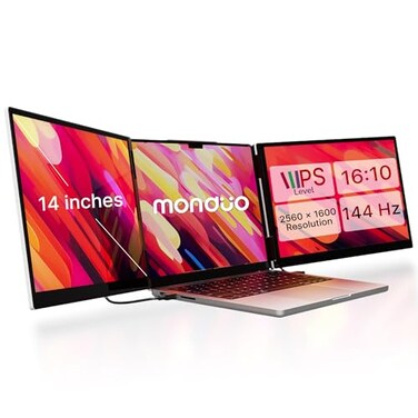 monduo 14 Pro Triple Laptop Glass Screen Extender Dual 14 2k Portable Monitors 144Hz 100 DCIP3 500 Nits Aluminum Finish for 14 MacBook Pro Windows for Gaming Creators Professional