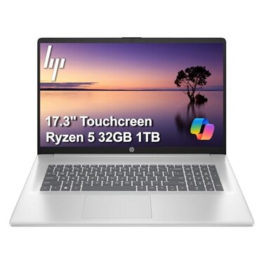 ist computers HP 17 Touchscreen Laptop 173 HD 32GB RAM 1TB SSD AMD Ryzen 5 7430U Intel i51334U Business Student Webcam Long Battery Life Fast Charge Numeric Pad Win 11 Home w Copilot Silver