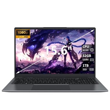 KurieTim 32GB RAM Laptop Computer with 1TB NVMe SSD Intel N150 QuadCore ProcessorUp to 36GHz 156 FHD IPS Display 8000mAh Battery Backlit Keyboard Privacy Webcam Fingerprint Unlock Win11 Pro