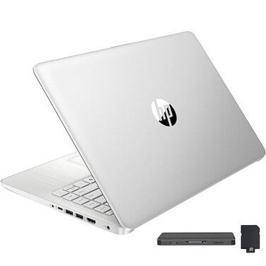 HP Stream 14 HD BrightView Laptop Intel Celeron N4120 16GB RAM 416GB Storage 128GB eMMC 288GB Docking Station Set Intel UHD Graphics 720p Camera WiFi 1 Year Office 365 Win 11 S Silver