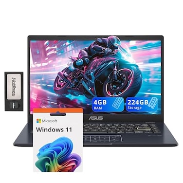 ASUS 14 FHD Laptop Intel Pentium N6000 Processor 4GB RAM 224GB Storage64GB eMMC160GB Docking Station Set Intel UHD Graphics Webcam Bluetooth Win 11 Star Black