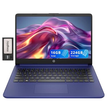 HP Stream 14 MicroEdge HD Laptop Intel Celeron N4020 16GB RAM 224GB Storage 64GB eMMC 160GB Docking Station Set 1 Year Office 365 Webcam WiFi 5 Bluetooth Windows 11 Blue