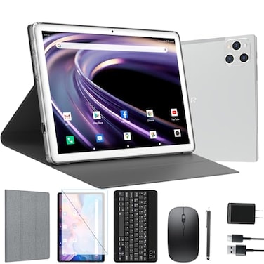 ANTEMPER Tablet 10 Inch Android Tablet with 128GB ROM 16GB RAMUp to 2 TB OctaCore Processor 5G WiFi Tableta with Keyboard Mouse Case 13MP8MP Camera IPS Touchscreen 8H Battery Silver