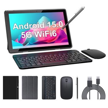 ZZB Tablet 2 in 1 Tablets 10 inch Android 15 Tablet Set with Keyboard Case Mouse Stylus 8GB32GB1TB expansion Tablets 101 Touch Screen Tab 6000 mAh battery 2MP8MP Dual Camera WiFi6 Bluetooth Tableta