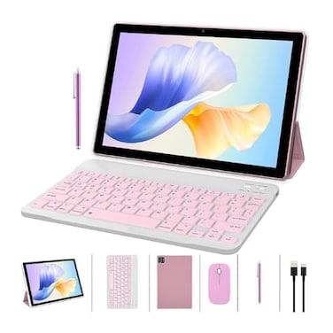 ZZB 2 in 1 Tablet with Keyboard Case Mouse Stylus Pen 10 inch Tablet Android 150 Tablets PC Set 8GB RAM64GB ROM Tableta Computer 101 IPS Screen 2MP8MP Dual Camera WiFi BT Tab PinkGirls