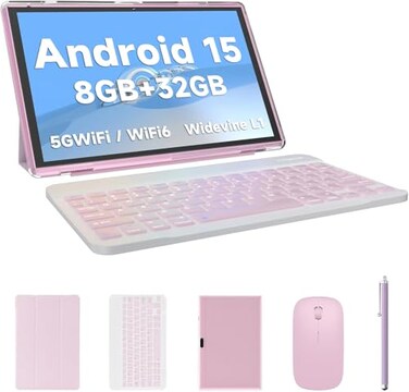 ZZB 2 in 1 Tablet with Keyboard Case Mouse Stylus 10 inch Tablet Android 15 Tablets PC 8GB RAM32GB ROM Support 1TB Expandable 6000mAh Battery IPS 101 Tab 2MP8MP Dual Camera WiFi6 Bluetooth Tableta