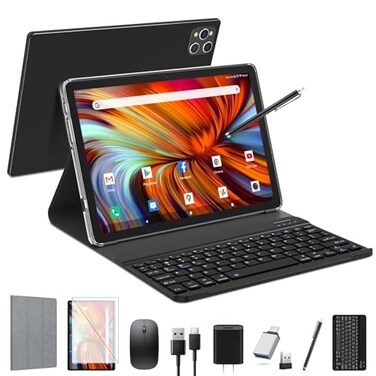 EITOMIN Android Tablet 2026 Latest 10 inch Tablet with Keyboard128GB ROM 16GB RAM TF1TB ExpandOctaCore5GWiFi1080FHD13MP8MPCameraBluetooth50GPSMouseCaseBlack