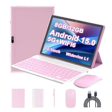 IWEGGO Android 15 Tablet 10 Inch 8GB RAM32GB ROM1TB Expand 18Ghz Quadcore Processor 2 in 1 Tablets with Keyboard Mouse Case Stylus 8MP Camera 6000mAh Battery 1280800 HD Screen 5G WiFi 6 Tablet