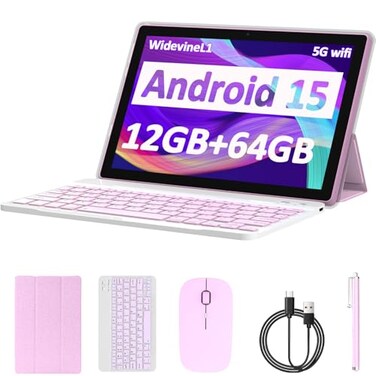 CUPEISI Tablet Android 15 10 inch 12GB RAM64GB ROM1TB Expand 2 in 1 Tablets with Keyboard Case Mouse Stylus 18GHz Quadcore Processor 1280800 IPS HD Touch Screen 8MP Camera 5G WiFi 6 BT50 Computer