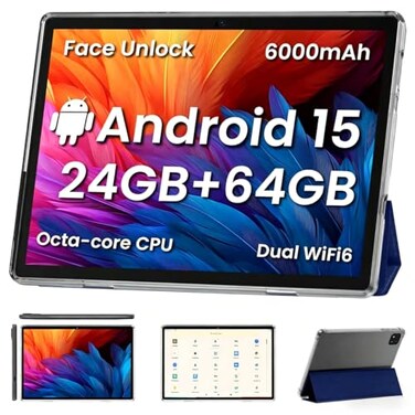 TUOHAITIME Android 15 Tablet10 inch Tablets Octa Core CPU 24GB64GB512GB Expansion 1280x800 Display Screen WiFi6 Dual Cameras 6000mAh BatterySupport Widevine L1 Google Kids Space Blue