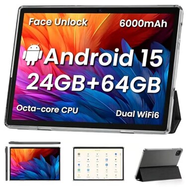 TUOHAITIME Android 15 Tablet10 inch Tablets Octa Core CPU 24GB64GB512GB Expansion 1280x800 Display Screen WiFi6 Dual Cameras 6000mAh BatterySupport Widevine L1 Google Kids SpaceBlack