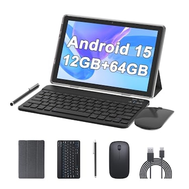 ATOZEE 10 Inch Tablet Android 15 Tablets 2 in 1 Tablet with Keyboard 12GB RAM64GB ROMSupports 1TB Expansion Tableta 2MP8MP Camera 6000mAh Battery MouseCaseStylus 5G WiFi6 101 Android Tablets