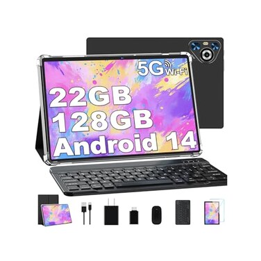 Dghrti 10 Inch Tablet 22GB RAM128GB ROM1TB Expand Android 14 Tablet with Keyboard and Mouse 8000mAh Battery 1280x800 IPS Display OctaCore CPU Support BT50 GPS WiFi Black