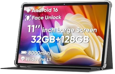COLORROOM 2026 Android 16 Tablet 11inch Face Unlock 18W Fast Charging 32GB128GB1TB Expand Octacore CPU 8000mAh Large Battery WiFi6 Touchscreen Display Widevine L1 Tableta Black