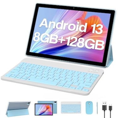 ZZB Tablet with Keyboard 10 inch Tablets Android 13 Tableta 2 in 1 Tablet 8GB128GB1TB Expansion Game Tab Included Case Wireless Mouse Stylus 101 Tablets PC Dual Camera 5GWiFi WiFi6 Bluetooth