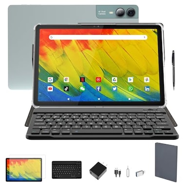 MSLSTM 2026 Latest 11 inch Tablet Gemini ai Android Tablets 18GB RAM 128GB ROM1TB TF Expand 2K Display T61623 MP Camera 5G WiFi4 Speakers Tablet with Keyboardcase Pen