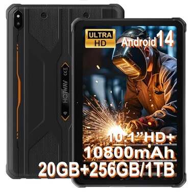HOTWAV R10 Pro Rugged Tablet 20GB 256GBTF 1TB Android 14 Tablet 101inch HD Waterproof Tablets 10800mAh Battery 13MP Camera OctaCoreDual SIM 4GWLAN 5IP68IP69KFace IDGPSOTG