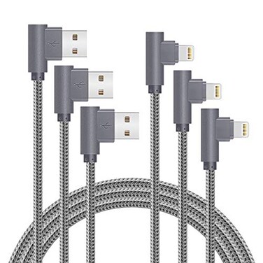 APFEN MFi Lightning iPhone Charger Cord 90 Degree Fast Data Cable Nylon Braided Compatible with iPhone Xs MaxXSXR77PlusX88Plus6S6S PlusSE Gray 10FT