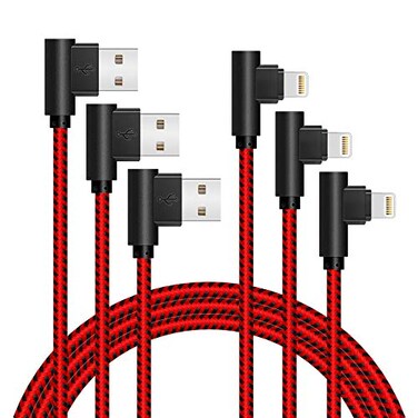 APFEN 90 Degree 3Pack 10FT3M Heavy Duty iPhone Gaming Charger Cable Compatible with iPhone Xs MaxXSXR77PlusX88Plus6S6S PlusSE Black Red 10FT