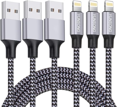 YUNSONG iPhone Charger MFi 3Pack 6FT Nylon Braided Lightning Cable Fast Charging High Speed Data Sync USB Cord Compatible with iPhone 14 13 12 11 Pro Max XS XR X 8 7 6S 6 Plus SE