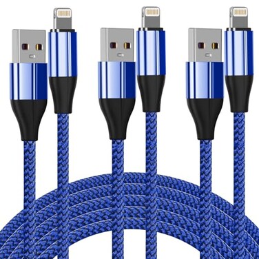 FEEL2NICE iPhone Charger Cable MFi 3 Pack 10 Foot Nylon Braided Lightning Cable iPhone Charging Cord USB Cable Compatible with iPhone 11ProXXs MaxXR8 Plus 7 Plus6 iPad Blue