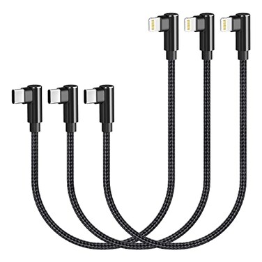 Osecet USB C to Lightning Cable 1ft 3 Pack MFi Right Angle iPhone Charger 90 Degree Elbow Braided Lightning to USB C Cable for iPhone 14 13 12 11 Pro X XS XR 8 Plus 7 6 5 Black