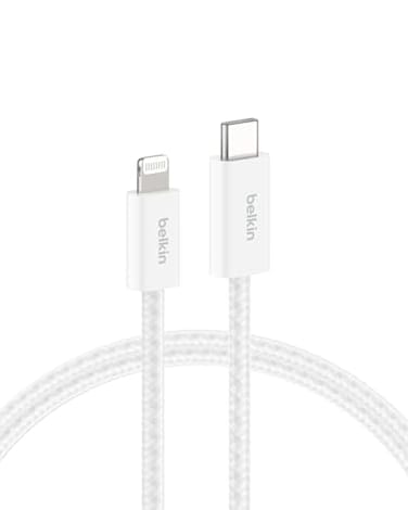 Belkin USB C Cable wLightning Connector 66ft Soft Flexible FastCharging Cable Lightning Charger Cord for iPhone 14 Earlier Series iPad 9th Gen Airpods More White