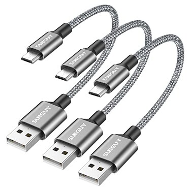 SUNGUY Short 6inch Micro USB Cables 3Pcs 05FT Android Charger Fast Charging Data Cord Compatible with Galaxy S6 S7 Edge Charging Station TV Stick PS4 Chromecast Android Phone