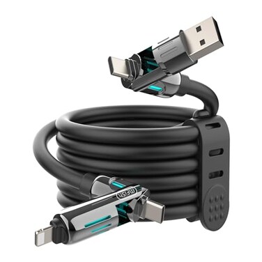 MFish 4in1 USB Charging Cable with Carrying Case 240W Fast Charger Cord USBA Dual USBC to USBCLightning for iPhone 17161514 iPad MacBook More Rich Black
