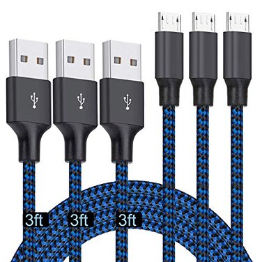 Puxnoin Micro USB Cable 3ft 3Pack 3FT Nylon Braided High Speed Micro USB Charging and Sync Cables Android Charger Cord Compatible Samsung Galaxy S7 EdgeS6S5S4Note 543LGTablet and MoreBlue