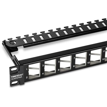 TRENDnet 24Port Blank Angled Keystone Shielded 1U Patch Panel TCKP24SA STP Cat6A Cat5 Cat5e Cat6 19 Rackmount Design Black