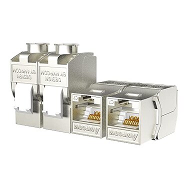 AMPCOM 5Pack RJ45 CAT 7 ToolLess STP Shielded Keystone Jack SelfLocking Cat7 Keystone Zinc Alloy Module Adapter No PunchDown Tool Required Coupler for Wall Plate