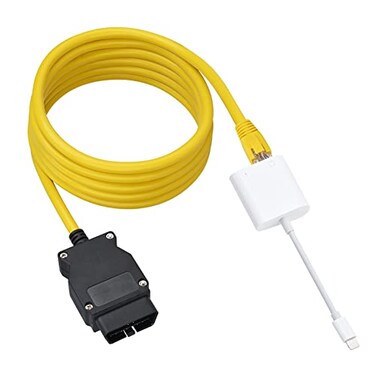 Giochem Lightning to Ethernet 2 in 1 Phone to OBD2ENET Rj45 Cable ethernet Connector Tools to OBD Interface Cable Coding FSeries 10100Mbps High SpeedEthernet Adapter with Charge Port Plug and PlayWhit