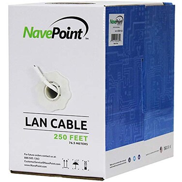 NavePoint Cat6 CCA 250ft White Solid Bulk Ethernet Cable 550MHz 23AWG 4 Pair Unshielded Twisted Pair UTP