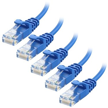 Cable Matters 10Gbps 5Pack Snagless Short Cat 6 Ethernet Cable 1ft Slim Profile Cat 6 Cable Cat6 Cord Thin Ethernet Cord Blue