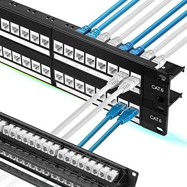 Rapink Patch Panel 48 Port Cat6 with White Inline Keystone 10G Support PassThru Coupler Patch Panel UTP 19Inch with Removable Back Bar 1U Network Patch Panel for Cat6 Cat5e Cat5 Cabling
