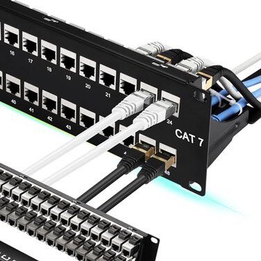 Rapink Patch Panel 48 Port Cat7 with Inline Keystone 10G Support Coupler Patch Panel STP Shielded 19Inch with Removable Back Bar 2U Network Panel for Cat7 Cat6 Cat6A Cat5e Cabling